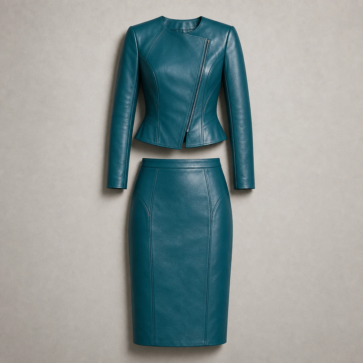 Alexandrite leather moto skirt set